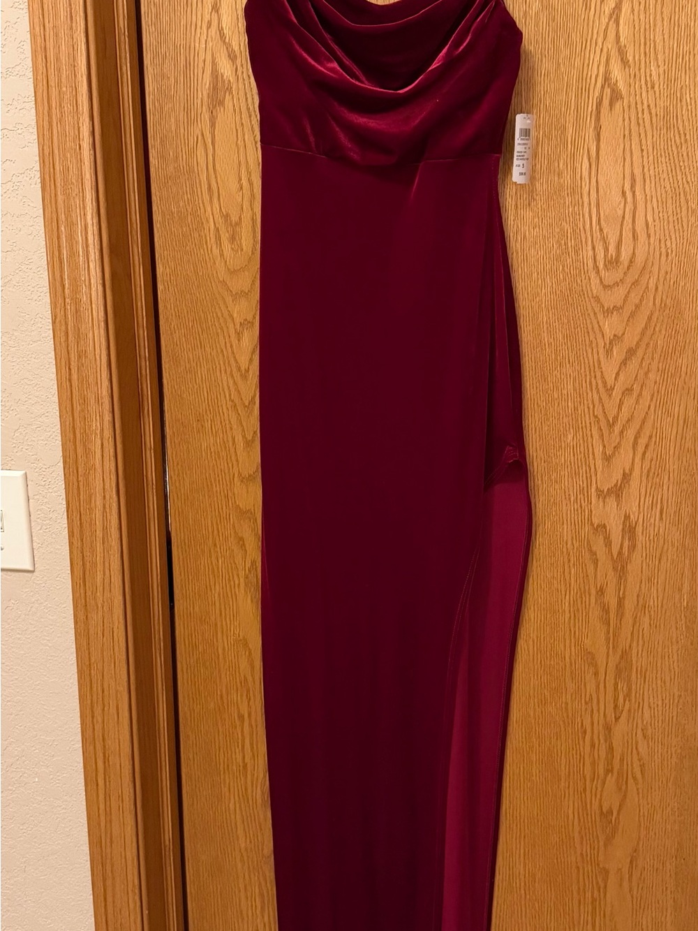 Windsor Burgundy Velvet Cowl Neck with Slit Strappy Maxi Long Dress Women’s